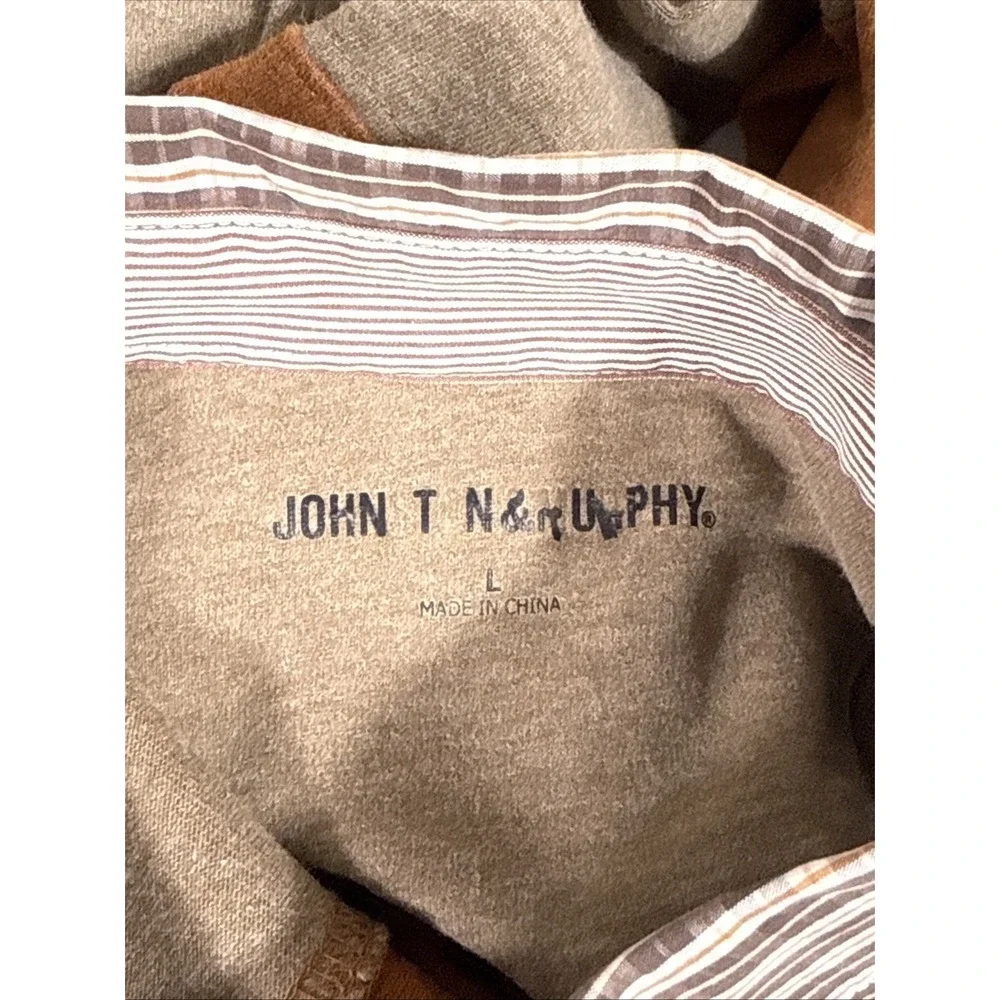 Johnston & Murphy Shirt‎ Mens Size Large Brown Tan Striped Rugby Style Preppy